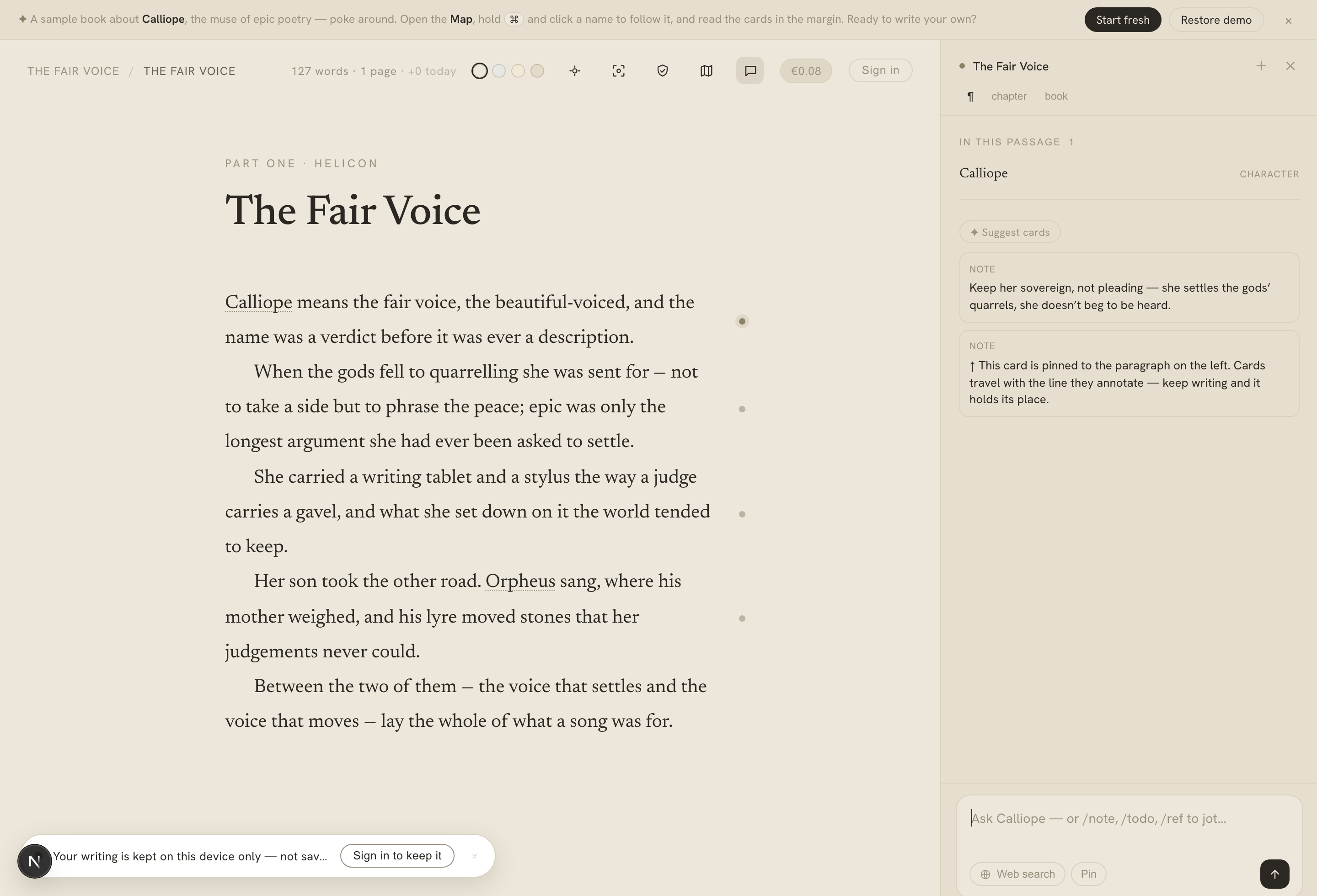 Notes, to-dos, and references pinned to paragraphs in the Calliope margin